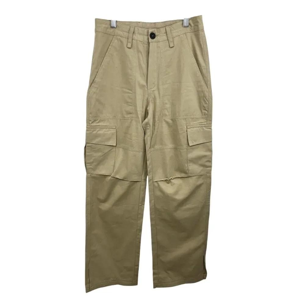 Khaki Pants Tan Cargo Juniper Blu Stretch Pockets Wide Leg Small Utility Cotton